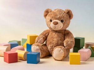 Teddy bear and toy blocks