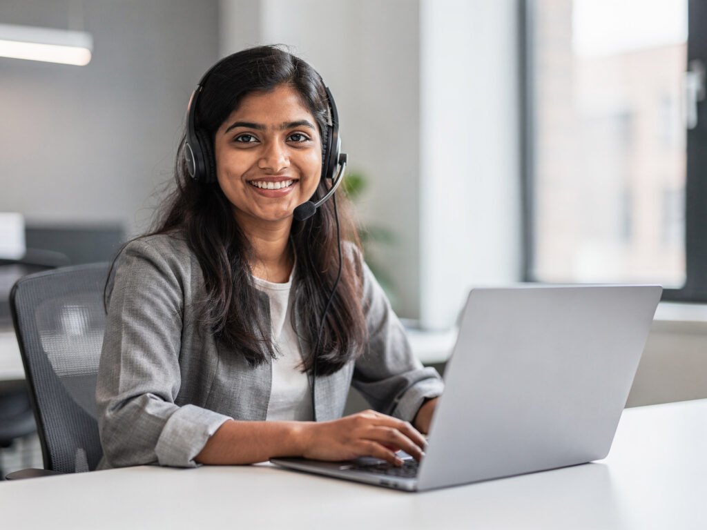 Customer support executive with headset